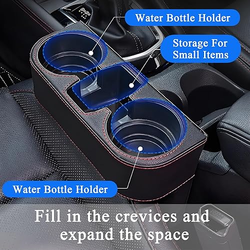 Miniatura 5 de Portavasos extra para automóvil, relleno de cuero para asiento de automóvil con soporte para tazas, soporte multifuncional para organizador y