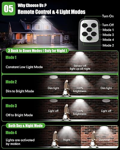 Miniatura 6 de ropelux Luces solares para interiores y exteriores, 3500 lúmenes, 4 modos (1 modo todo el día), sensor de movimiento, luz solar de cobertizo de