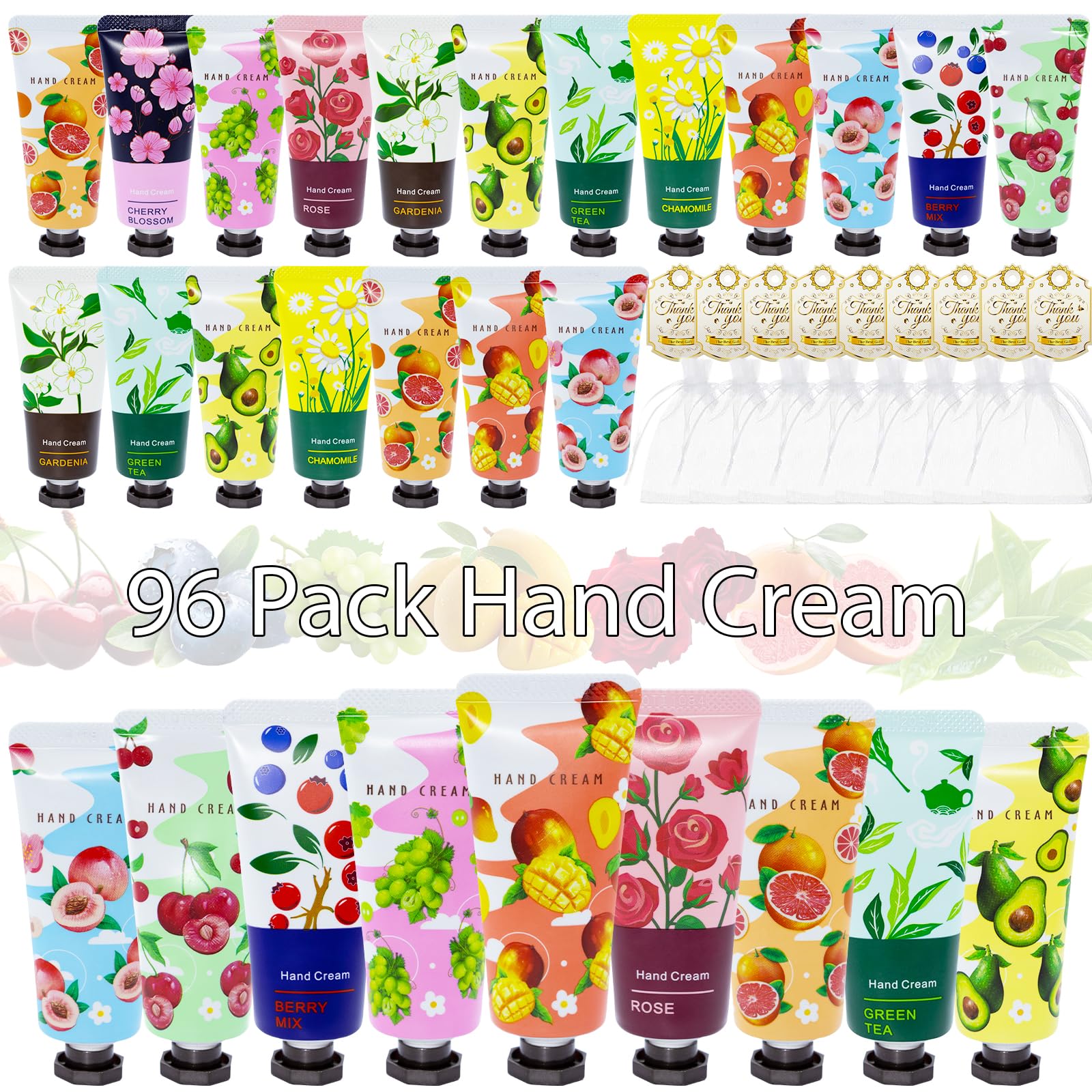 Comdian Confezione da 96 creme mani da donna, formato mini da viaggio, per la cura delle mani secche e screpolate, idratanti con fragranza naturale alle piante, set regalo ideale per mamma, insegnante