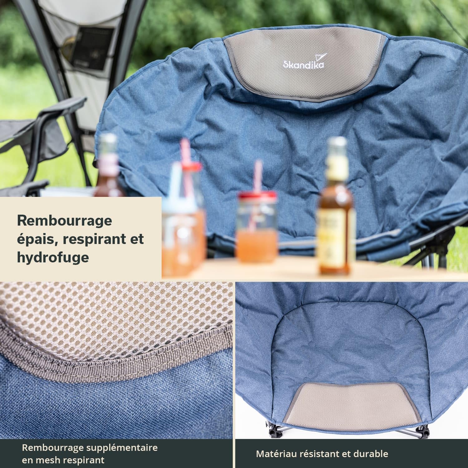 Skandika Moonchair Kupari XL | Fauteuil de Camping Pliable, Poids Max. de l'utilisateur 150 kg, Rembourrage Moelleux, Sac de Transport, siège Confortable Pliant | Extérieur, Jardin, Balcon