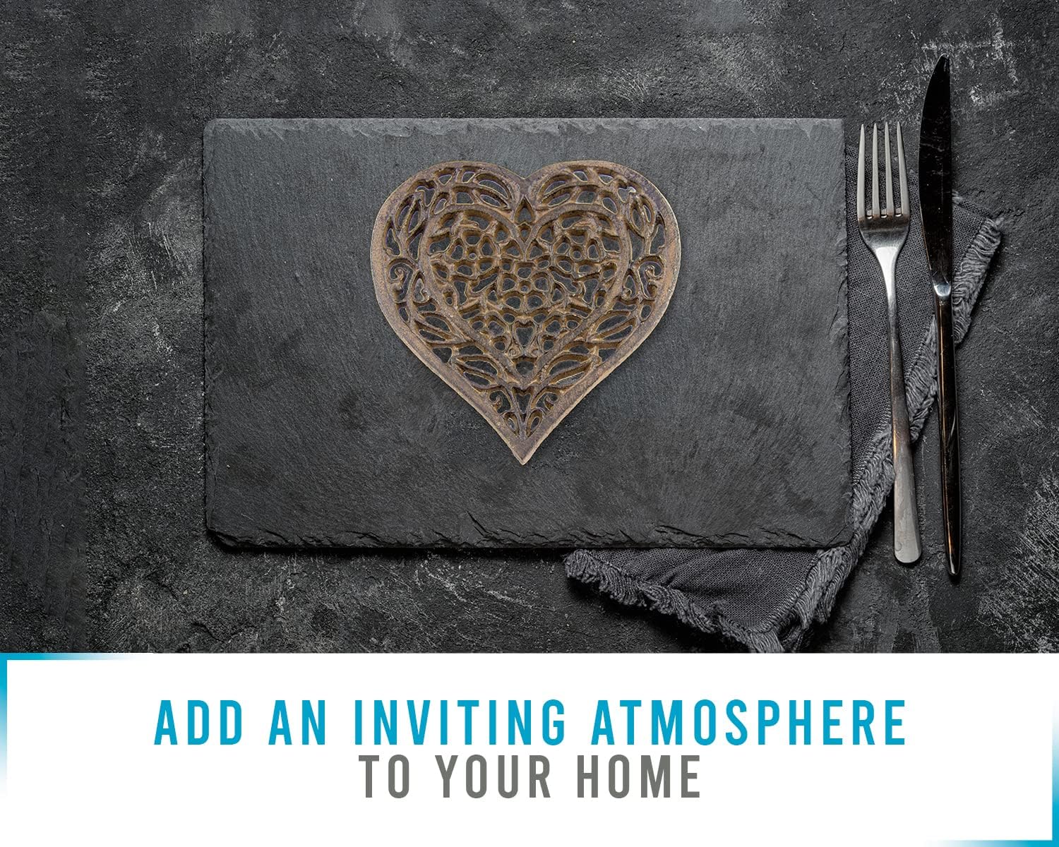 Cast Iron Heart Trivet | Decorative Cast Iron Trivet for Kitchen Countertop Or Dining Table | Vintage Design | 6.75X6.5 | with Rubber Pegs/Feet - Recycled Metal | Rustic Brown Color