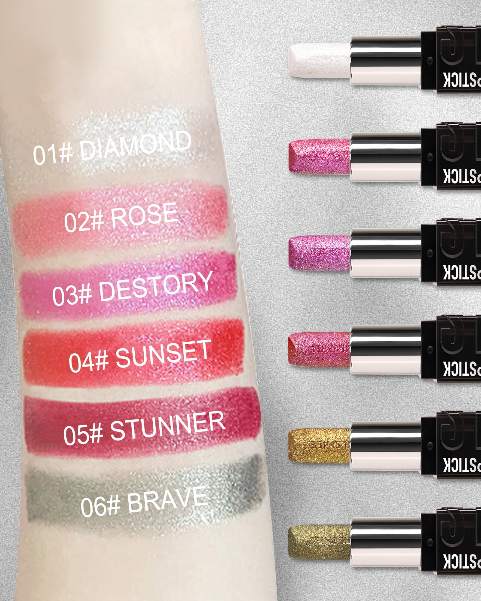Lápiz labial mate con purpurina de diamantes, de larga duración, impermeable, rojo rubí, metálico, brillante, alto pigmento, antiadherente, brillo de labios, brillo de labios de cobertura completa, 5