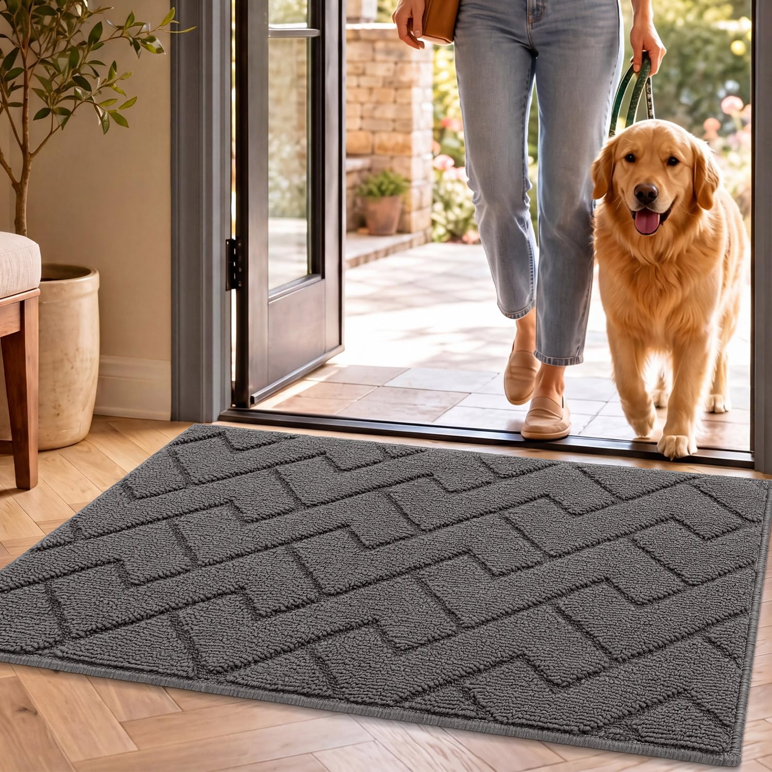 Felpudo entrada casa Biscpro gris de 50 x 80 cm tapete absorbente impermeable y lavable
