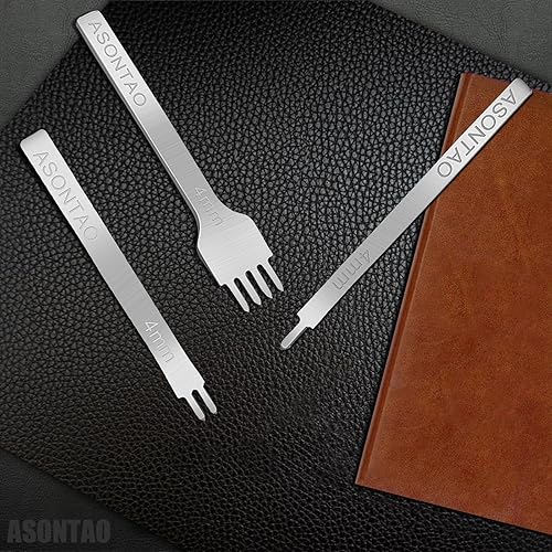 Miniatura 5 de Herramientas de cuero, acero blanco de 0.157 in 124 puntas DIY diamante cordón costura cincel conjunto de kits de artesanía de cuero, punzón de