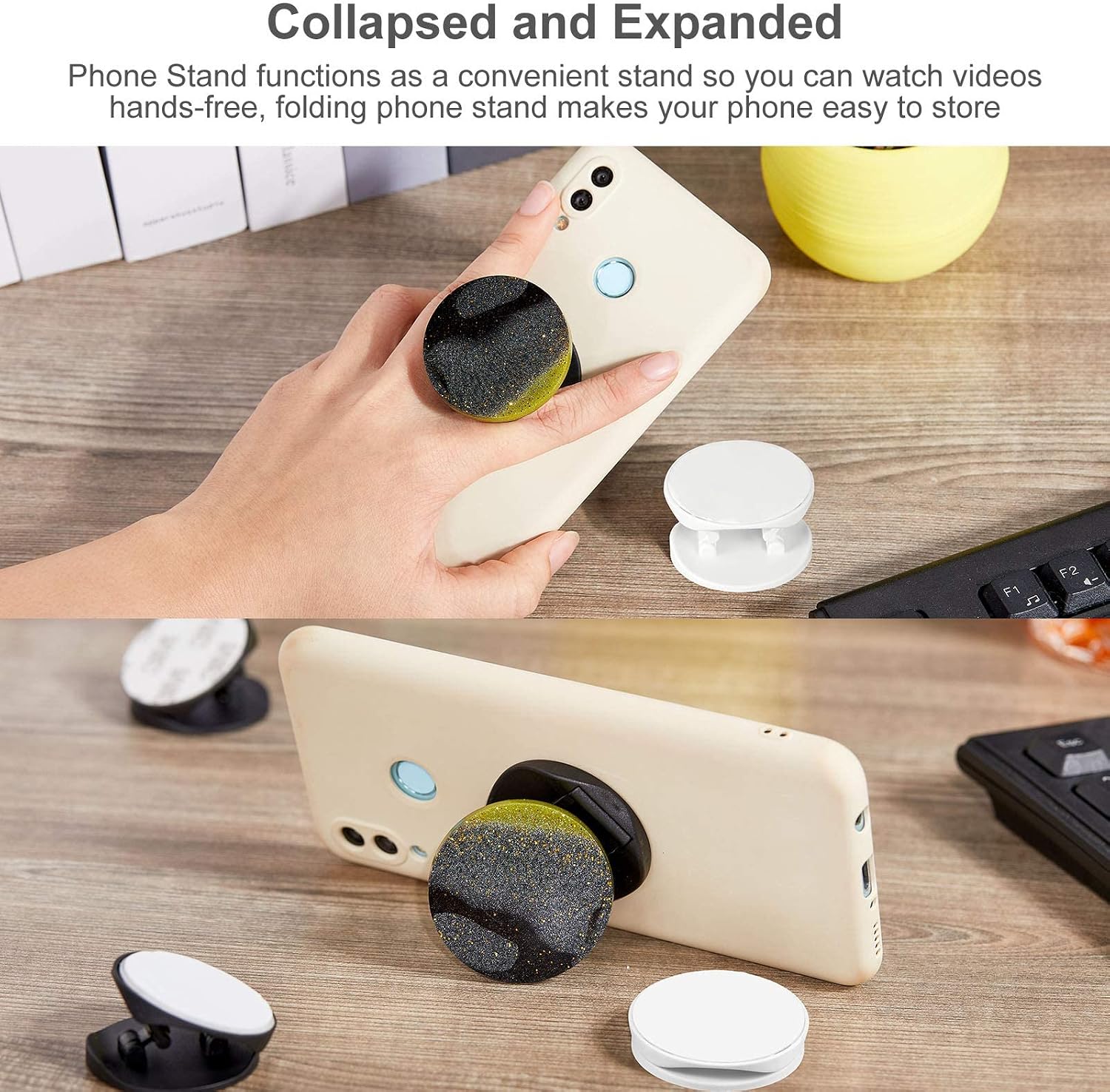 30 Phone Grip Holder with Double-Sided Sticker Phone Finger Expanding Stand Holder for Almost Phones Cases (Black, White)