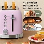 2 Slice Toaster Retro Stainless Steel with 1.5” Extra Wide Slots Bagel, Defrost, Reheat, Cancel Function, 6 Bread Shade Settings, Removable Crumb Tray, Pink