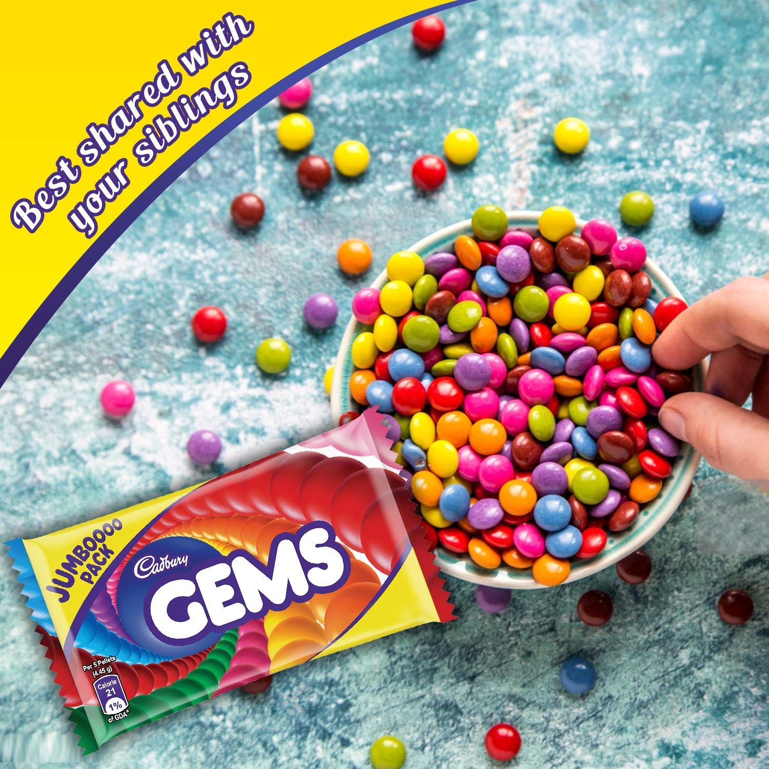 Cadbury Gems Chocolate Jumbo Pack, 44.5 Gm (Pack Of 12) - Image 5 thumbnail