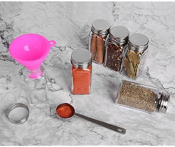 Spice Jars - Spice Containers - Spice Jar - 14 Square Glass Spice Bottles (4 oz) with 60 Chalkboard Labels, Chalk Mar...