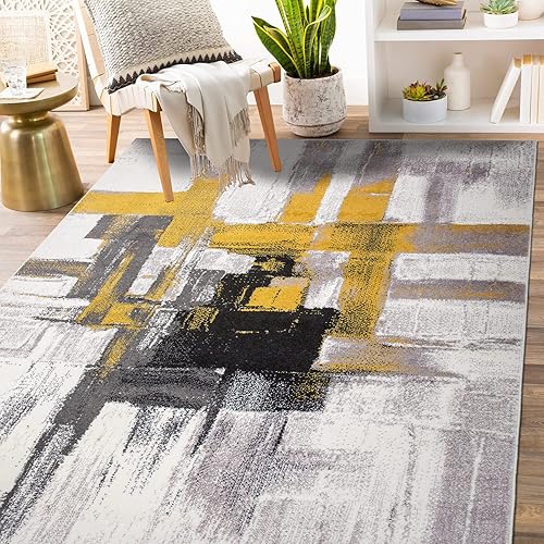 Rugshop Gold Modern Abstract Area Rug — Non-Shedding for Living Room, Dining Room and Office 6'6" x 9'
