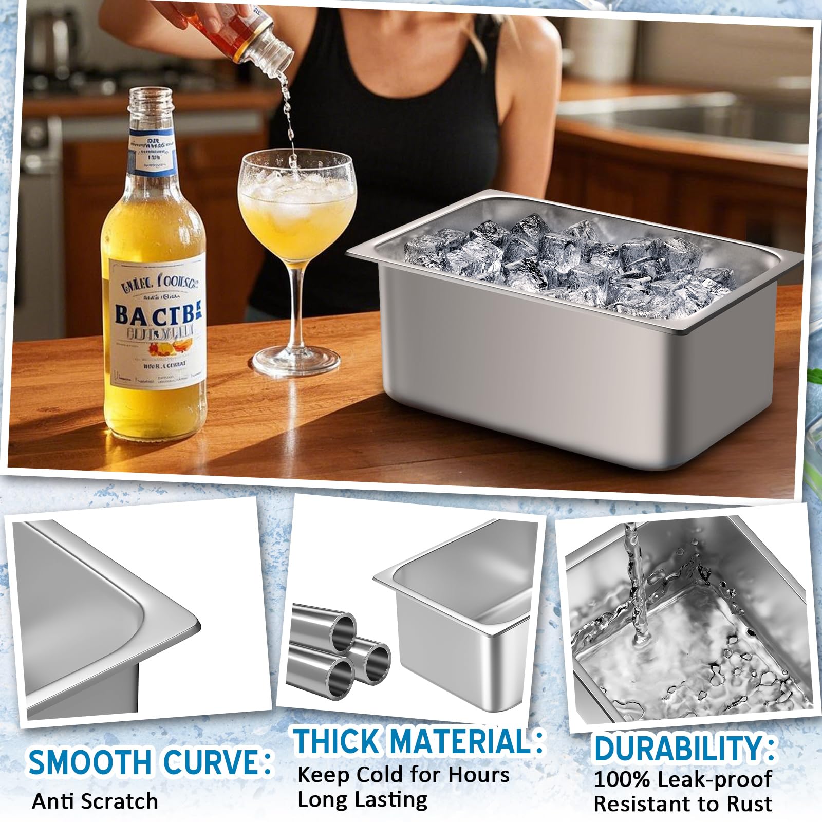 meekoo Eiskübel für Partys, Wein, Bier, Champagner, Edelstahl, Behälter für Gefrierschrank, Metall, Getränkeeimer, Cocktails, Weinkühlung für Mimosen, Bar, Zubehör, groß, 2 Stück