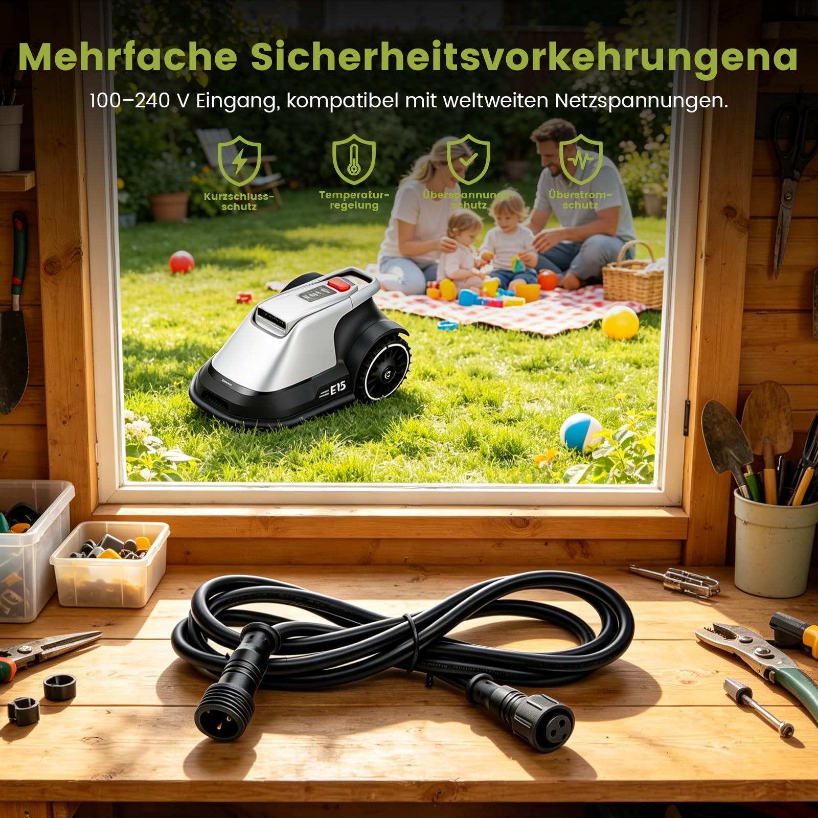 Cable alargador de 10 m compatible con robot cortacésped Eufy E15 E18 | Piezas de repuesto cargador cable de carga para robot cortacésped, negro
