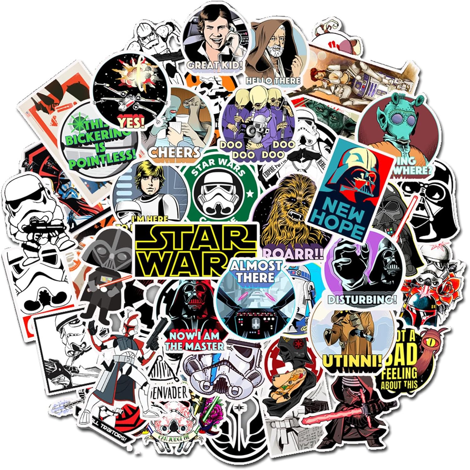 50Pcs Star War Stickers Cute Stickers for Water Bottles Hydroflasks Skateboard Decal Sticker for Teens, Girls, Boys, Adults Laptop Sticker