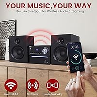 Vista 3 de Sistema estéreo Pyle CD/DVD P.M.P.O, caja de altavoces de madera de dos vías de 6 ohmios y subwoofer inalámbrico de 3 piezas con transmisión BT