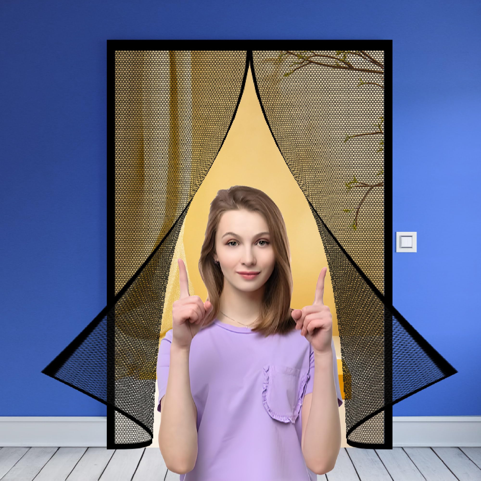 Fly Screen Door Curtain 118 x 190 cm Heavy Duty Door Screen No Drilling Required Top to Bottom Seal Automatically for Dogs Cats Mosquitos, Black