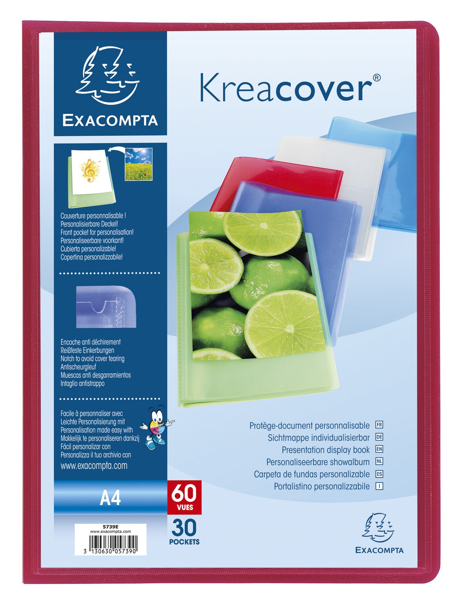 Exacompta 5759E teczka z dokumentami (PP 500µ z 50 koszulkami Krea Cover Chromaline, do formatu DIN A4, 21 x 29,7 cm, przezroczysta) 1 sztuka losowy kolor