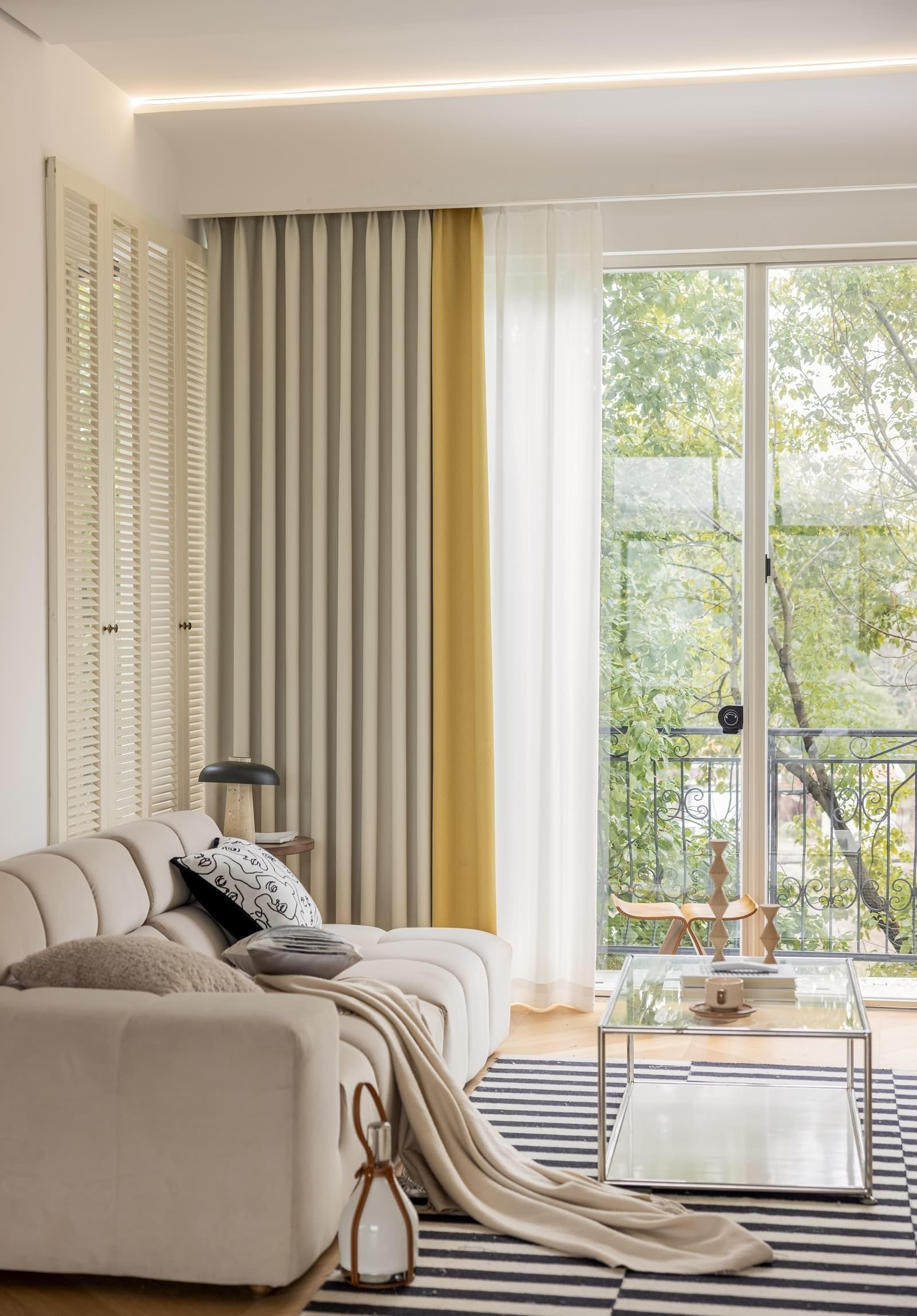 Schlafzimmer Vorhänge Creme Gelb Patchwork mit Ösen 115 cm Hoch, Einfarbig Verdunkelnd Gardine Vorhang Chenille Verdunkelungsvorhänge für Wohnzimmer, 115x96 cm(Höhe x Breite)