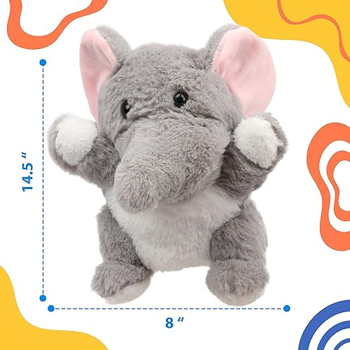 Miniatura 4 de Cuteoy Marioneta de mano de elefante de peluche, juguete de peluche con boca abierta y movible, juego de rol creativo, narración de cuentos, regalos