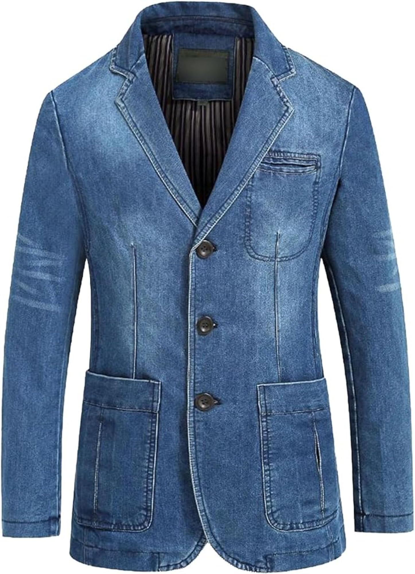 Mens Two Button Denim Suit Jacket Slim Fit Autumn Blazer Sport Coat Lapel Vintage Jean Suits Jackets