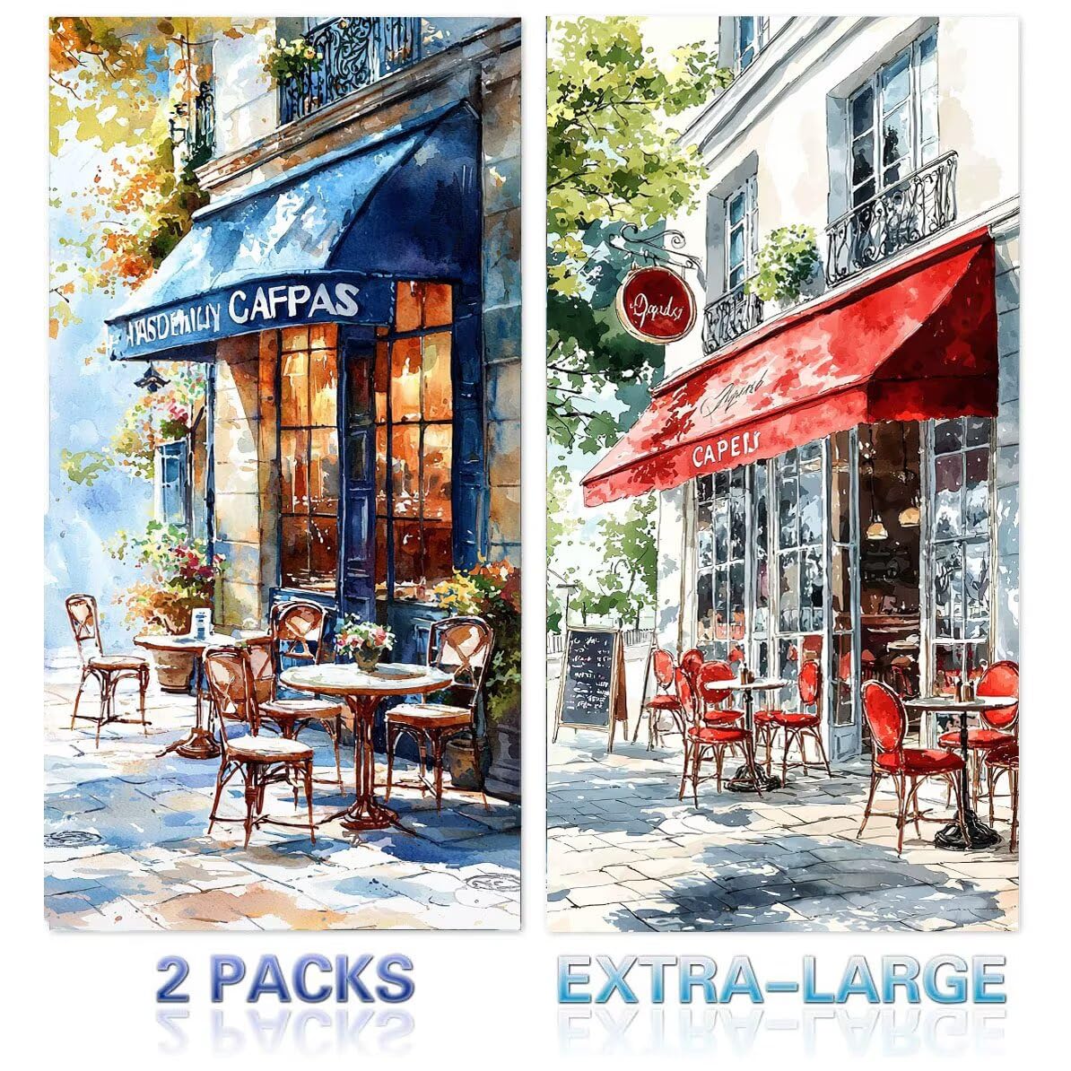 Strandtuch XXL 2er Set 80 x 160 cm, Groß Schnelltrocknendes Mikrofaser Handtuch, Sandfrei Badetuch, Summer Must Haves, für Damen Herren Reise Urlaub Schwimmen Sauna, mit Tasche (Cafés) B-546