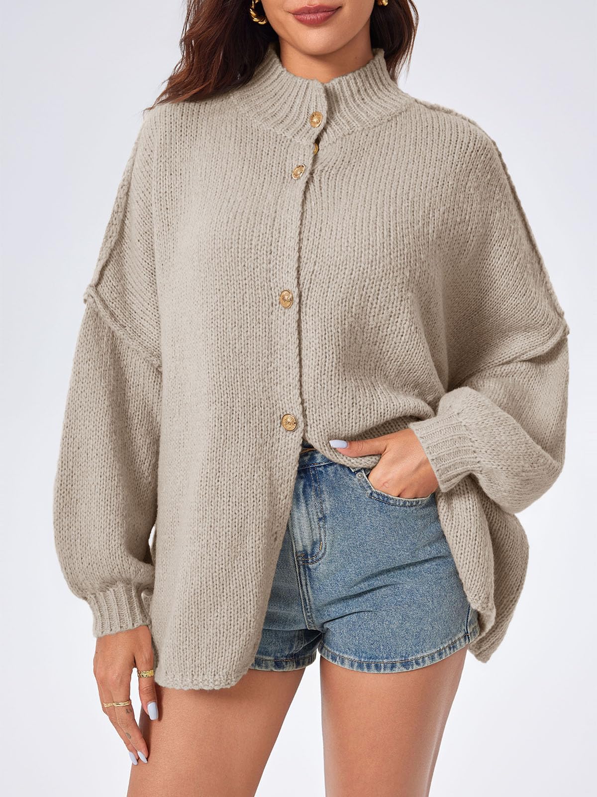 Saodimallsu Strickjacke Damen Kurz Laternenärmel Cardigan Winter