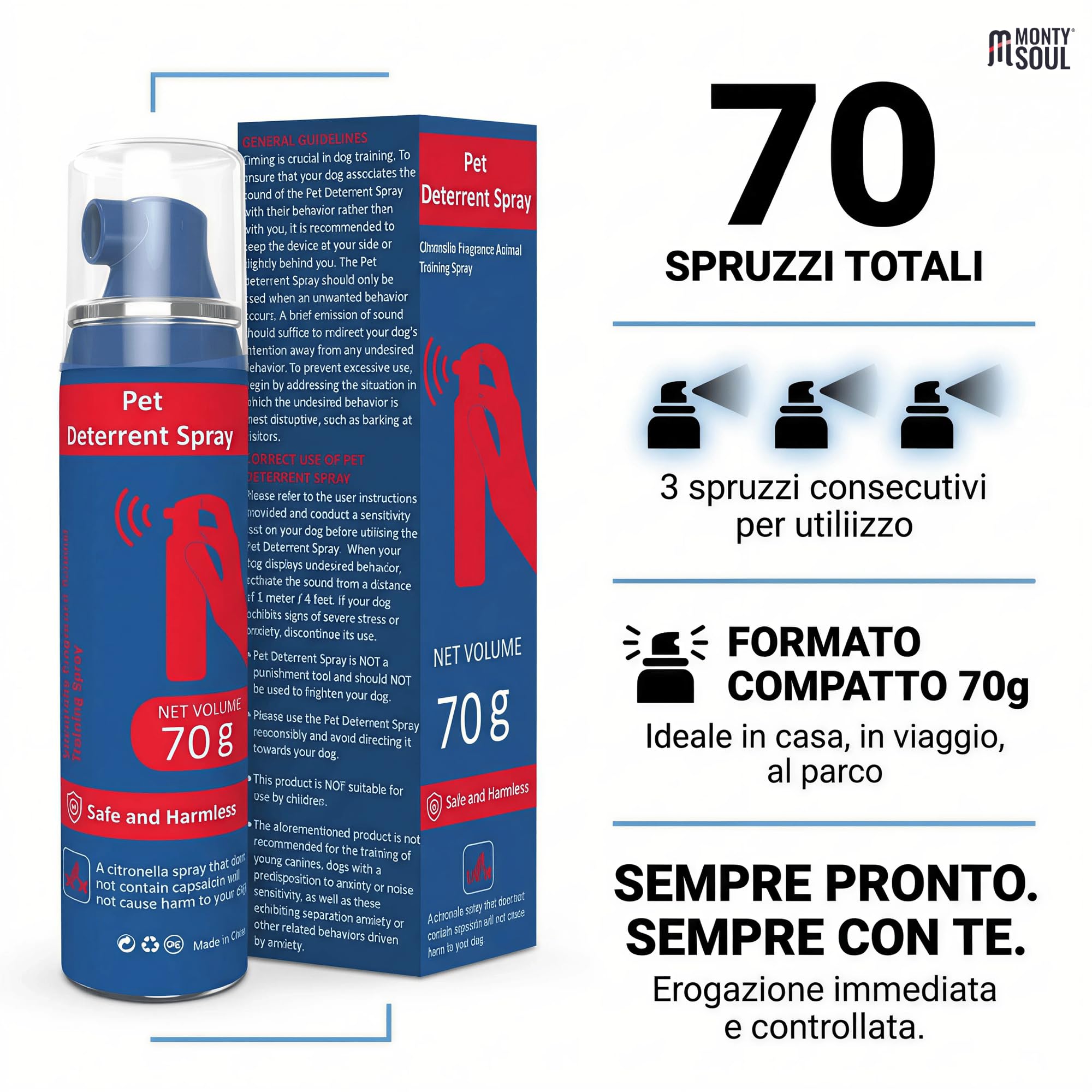 Spray Correttivo per Cani ad Aria Compressa con Citronella - Deterrente Sonoro Sicuro e Umano per Addestramento - Aiuta a Ridurre Abbaio, Salti e Comportamenti Indesiderati - Fino a 70 Spruzzi (70 g)