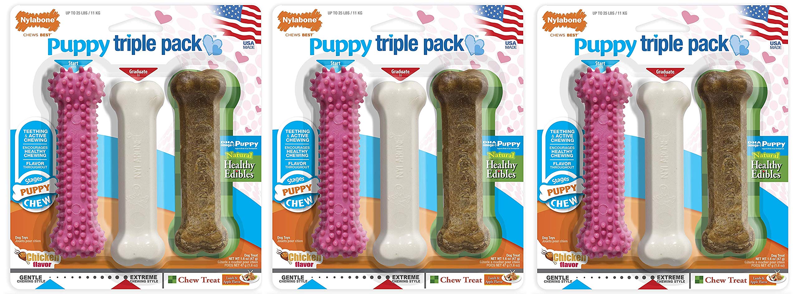 Nylabone Stages Puppy Chew Triple Pack For Small Dogs 25-Pounds - 3 Pack