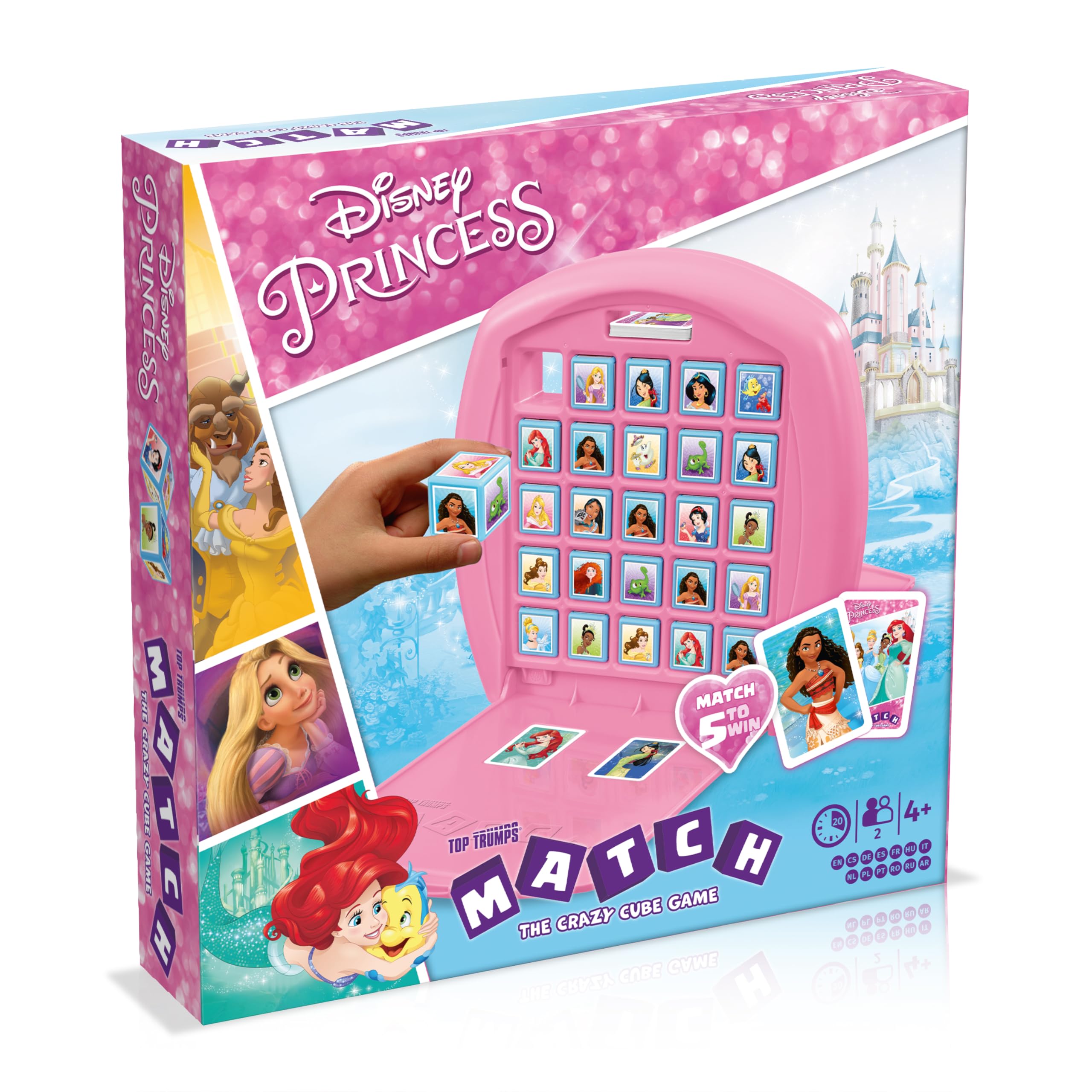 Match Disney Princess Board Game Multilingual, Play with Cinderella, Snow White and Merida, 2 player family travel game for ages 4+, gift for kids