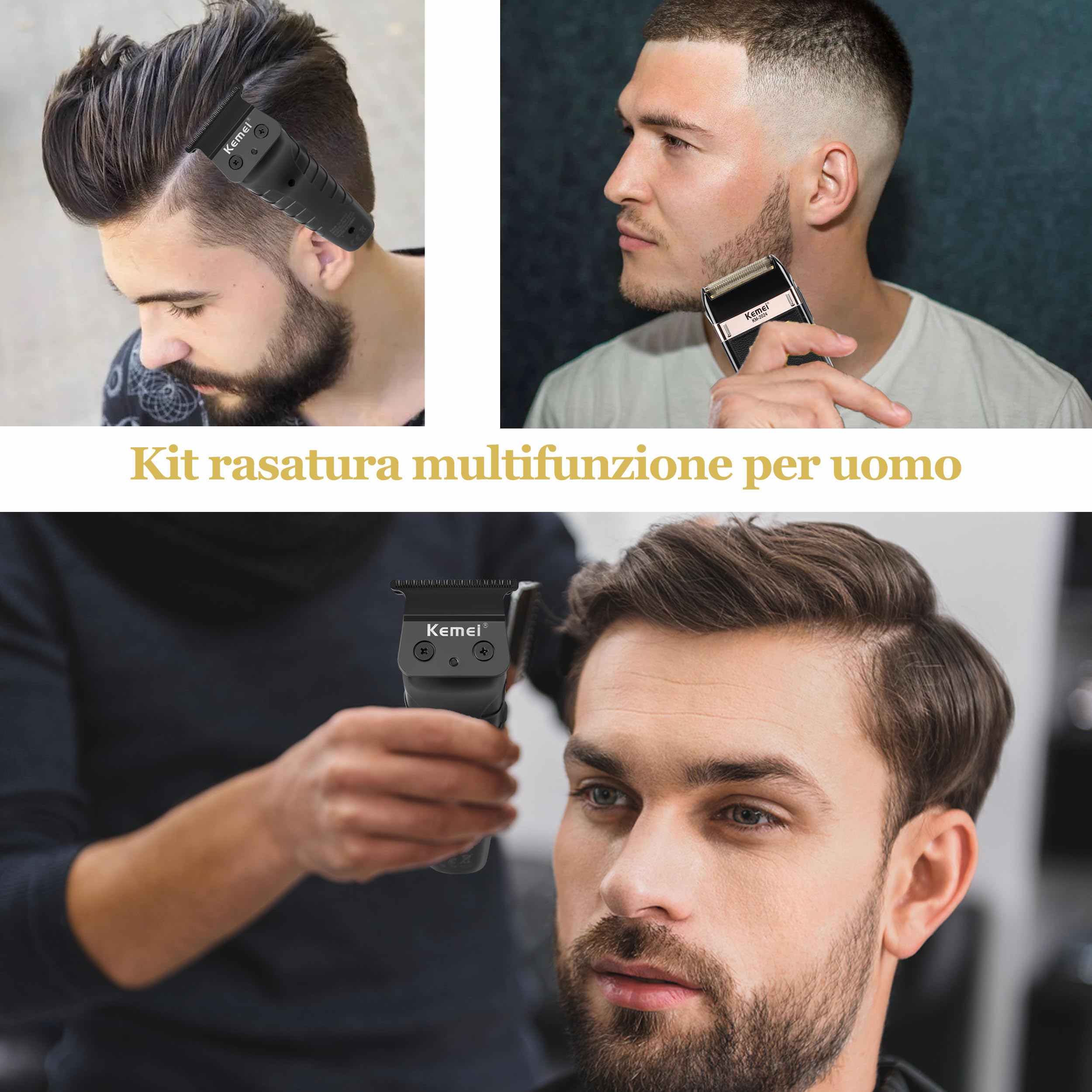 KEMEI Set di rasoio e rasoio 2 in 1 per uomo | T Blade - Rasoio da barba e rasoio elettrico senza fili, da uomo, contorno professionale, ricarica USB, 2024+PG2299