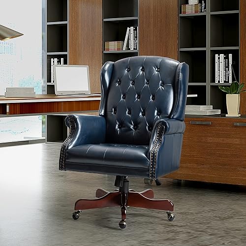 HULALA HOME Managerial - Silla de oficina giratoria ejecutiva con altura ajustable, respaldo copetudo y ribete de cabeza de clavo, silla de