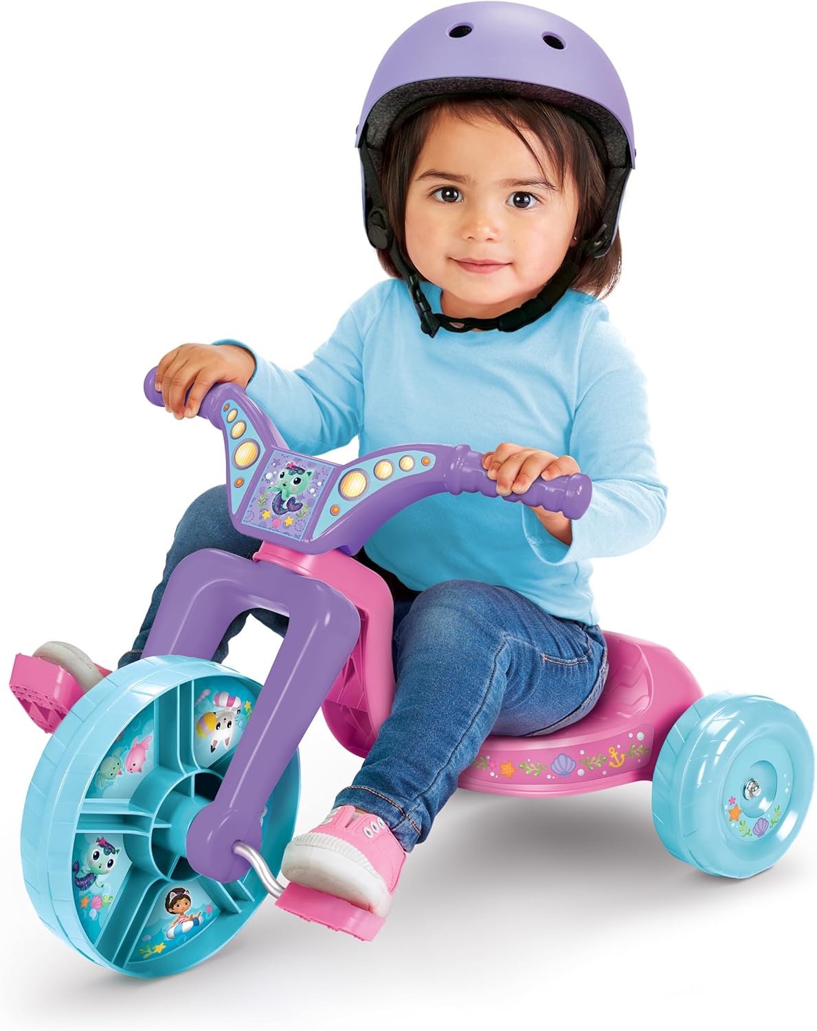 Gabby's Doll House Toddler Kids Ride-On 8.5" Fly Wheels Junior Cruiser Tricycle - Toddler Bike Trike, Ages 18-36M, for Kids 33”-35” Tall - 35 lbs. Weight Limit