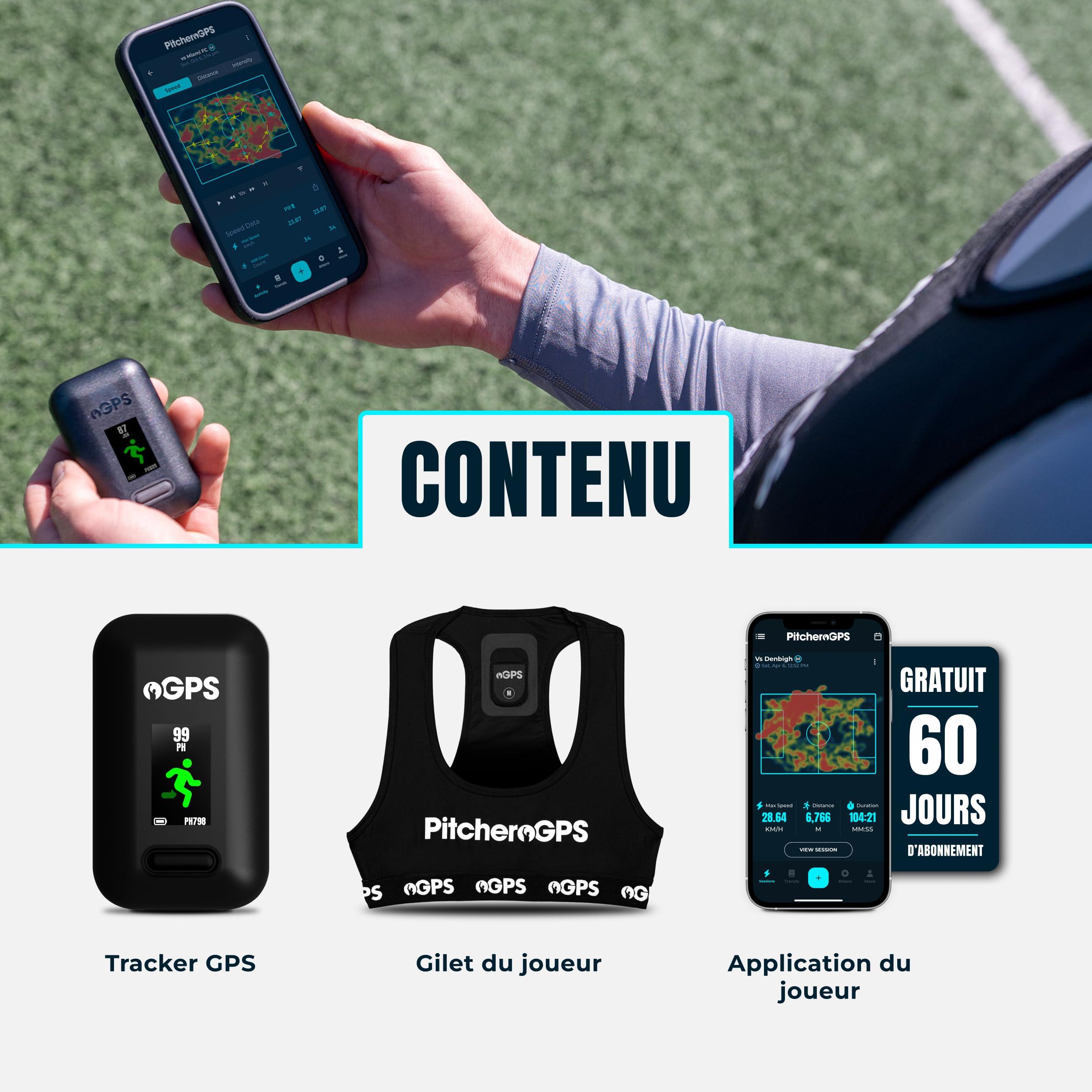 Ensemble de Suivi d'activité Sportive, Gilet de Suivi de Sport GPS et abonnement de 60 Jours Inclus, équipement d'entraînement de Football (Junior L)