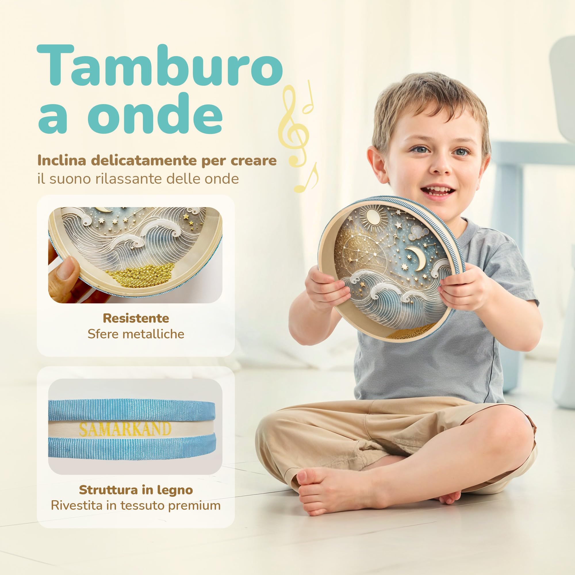 Strumenti Musicali Bambini - Kit sensoriale con Kalimba, Tamburo Oceanico E Bastone Della Pioggia: Suoni Per Calmare, Stimolare Creatività E Ritmo - Giochi Bambini 2 Anni, Giochi Bambini 1 Anno