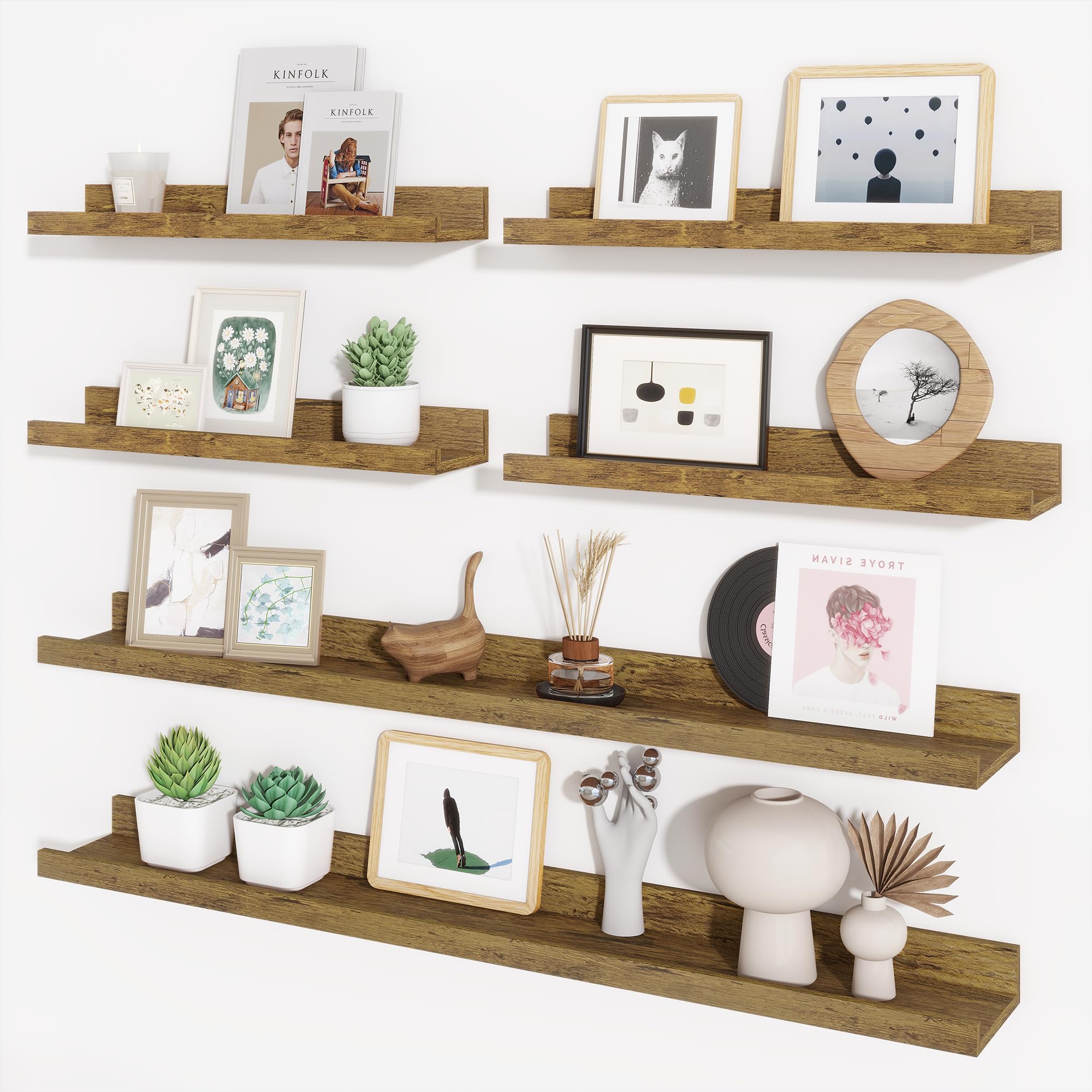 Axeman Picture Ledge Shelf, Floating Shelves for Storage Set of 6, 36 inch Floating Wall Mounted Shelves, Wall Shelves with Lip for Living Room,