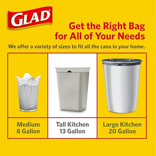 Miniatura 6 de Glad Bolsas de basura, bolsas de basura altas con cordón para cocina, color blanco, 13 galones, 120 bolsas, 3 paquetes