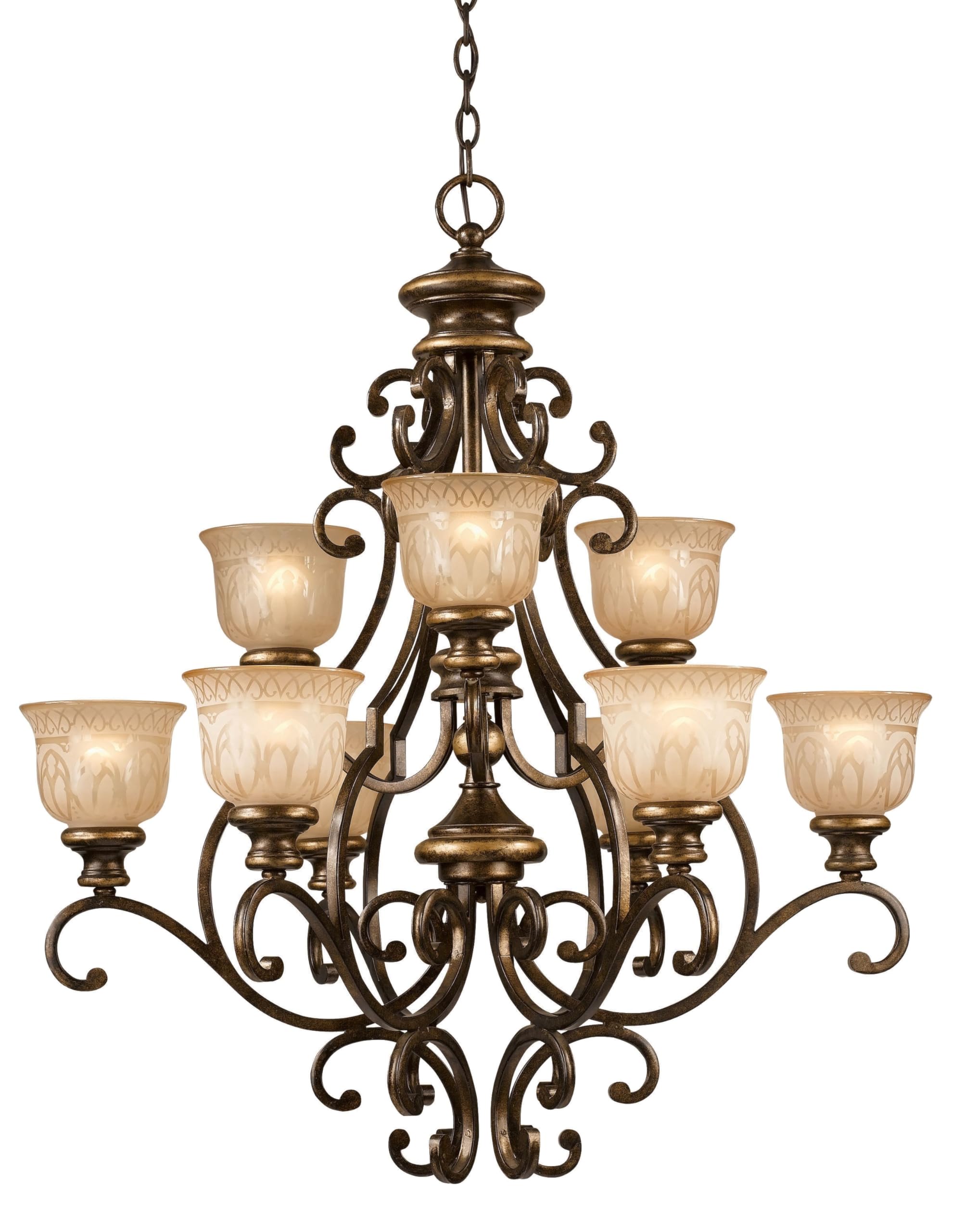 Crystorama Norwalk 9 Light Bronze Umber Chandelier with Glass Shades