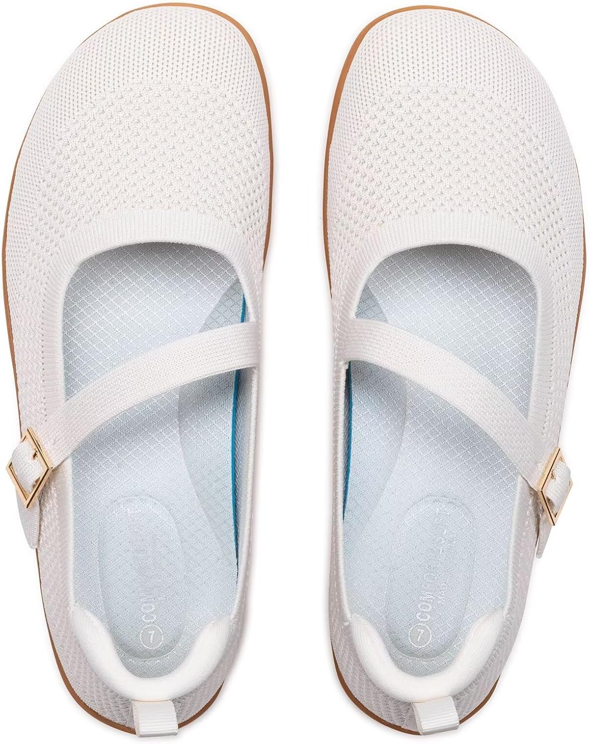 Frank Mully Women's Wide Width Flats Mary Jane Flat Comofortable Knit Ballet Flat Wide Toe Box Dress Shoes with Adjustable Straps