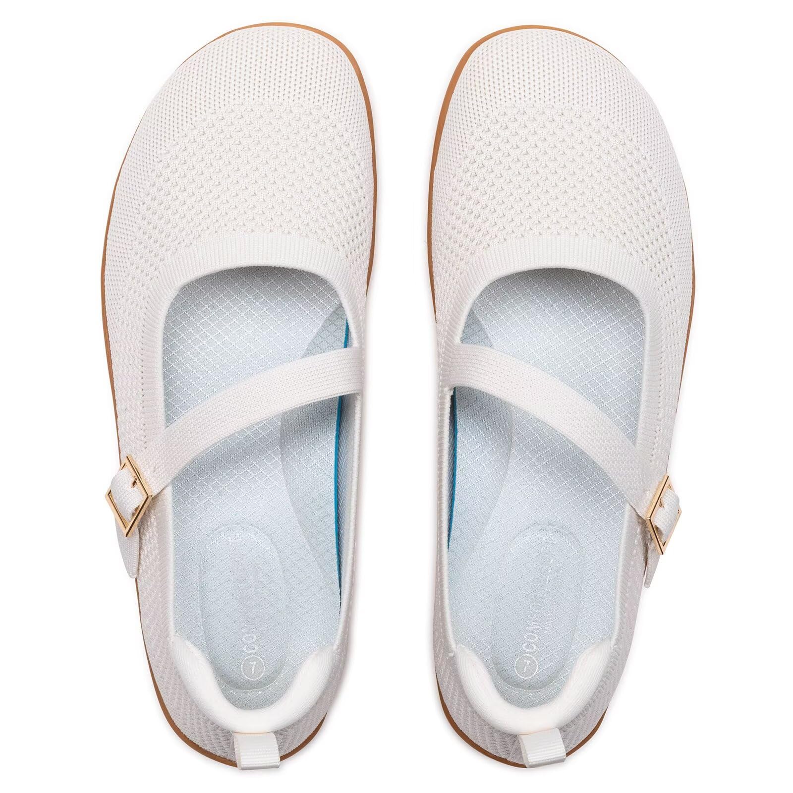 Frank Mully Women's Wide Width Flats Mary Jane Flat Comofortable Knit Ballet Flat Wide Toe Box Dress Shoes with Adjustable Straps