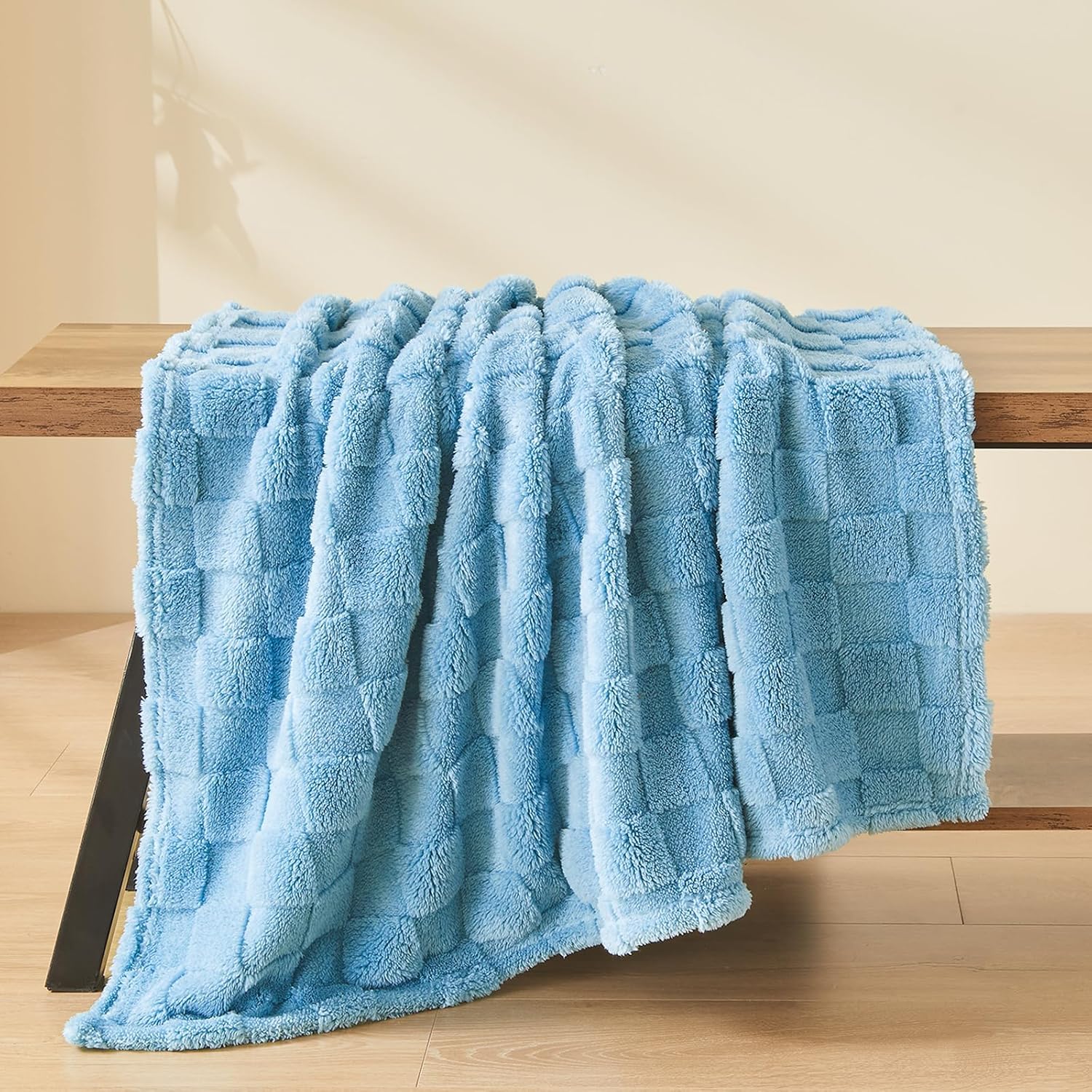 NEWCOSPLAY Super Soft Throw Blanket Blue Premium Silky Flannel Fleece 3D Checkered Lightweight Bed Blanket All Season Use (Blue Checkered, Throw(50"x70")) - Image 8