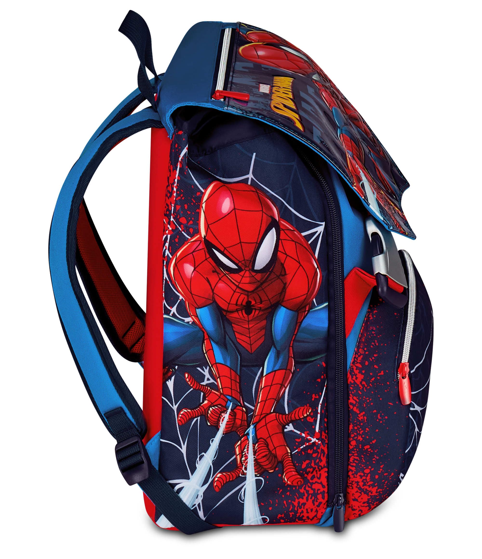 Seven Spiderman Zaino Doppio Scomparto Estensibile, Blu, Maxi Capienza, Schienale Preformato, Bambino, Scuola Elementare