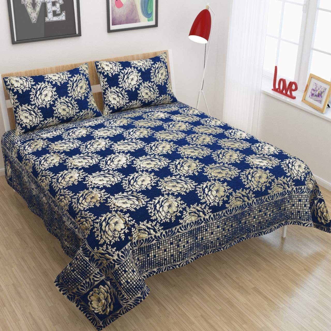 DHF Collection King Size Double Bed Sheets with 2 Pillow Covers (46 X