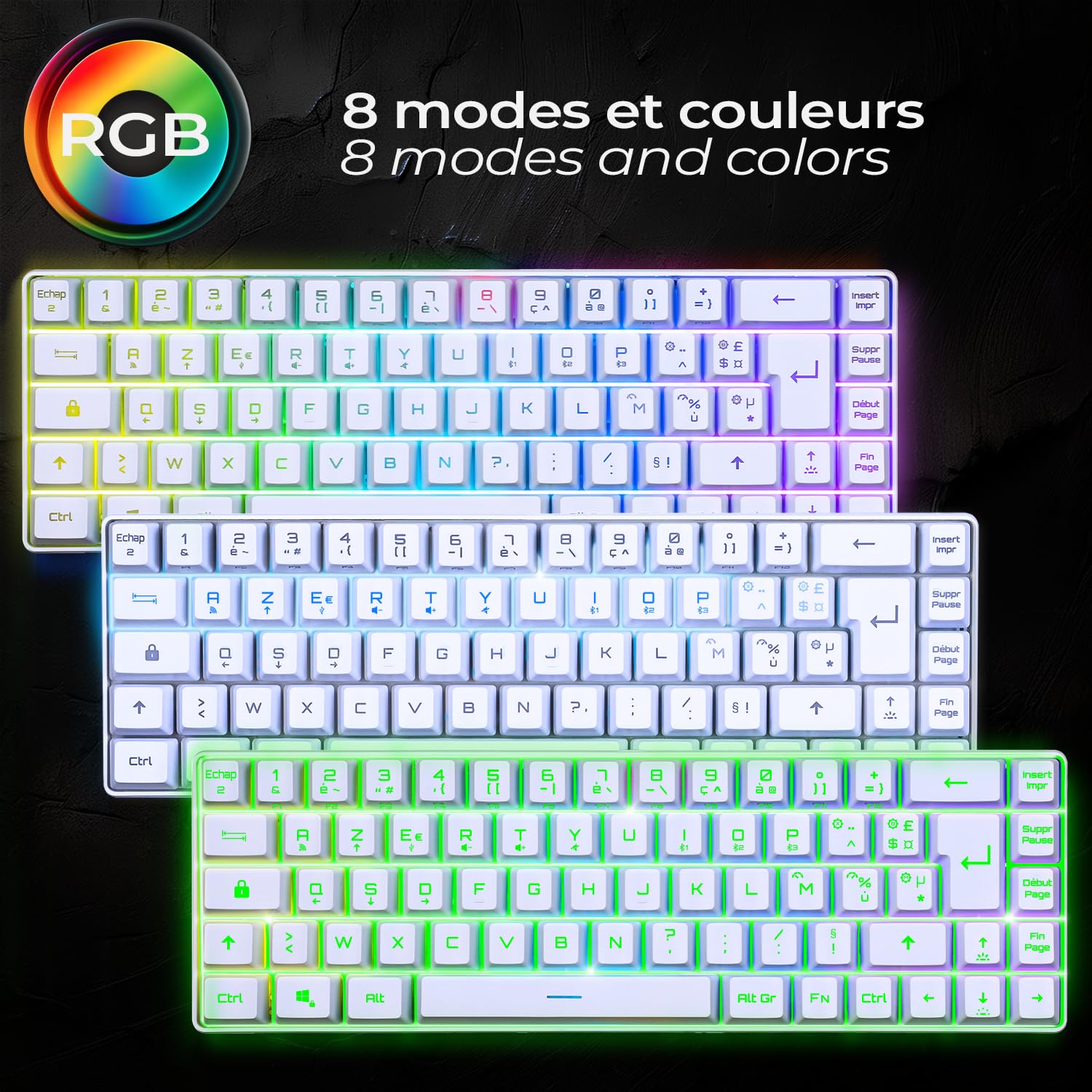 EMPIRE GAMING - K508 Clavier Gaming sans Fil Compact TKL 65% (AZERTY FR) - Via Wireless / 2.4G/ Type-C - pour PS4/PS5/PC/Mac -Rétroéclairage RGB - 68 Touches - 23 Touches Anti-Ghosting - Blanc (2024)