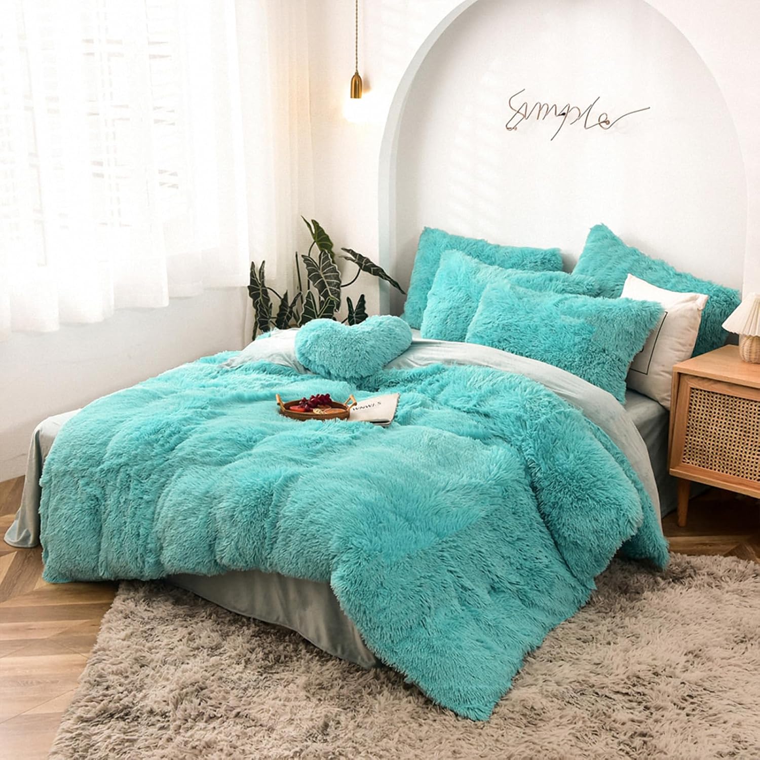 BEDMEO Plush Shaggy Duvet Cover,Soft 3 Pieces Fluffy Faux