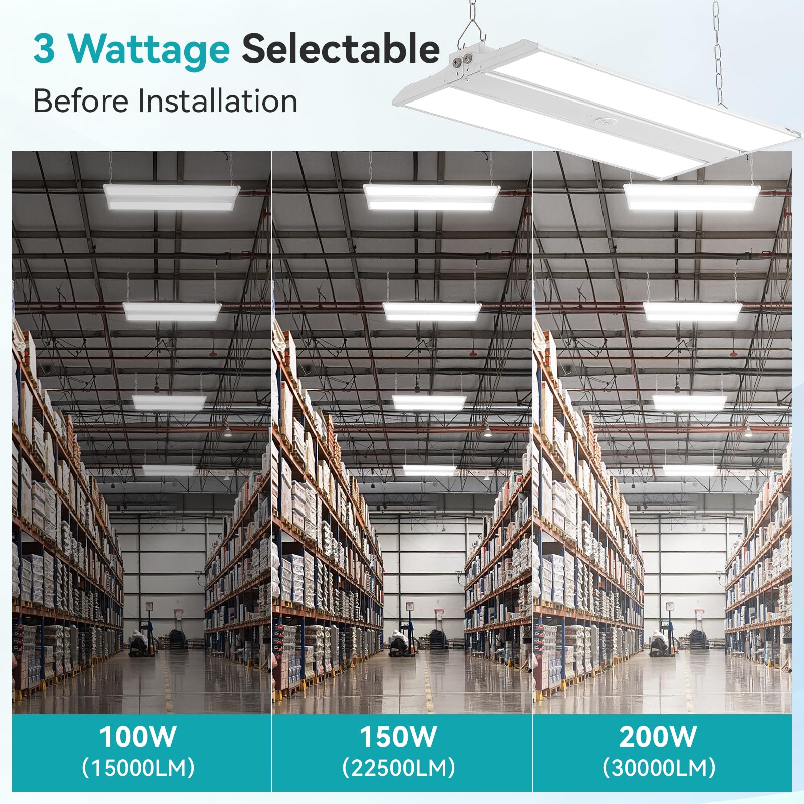 2FT LED Linear High Bay Light 4000K 5000K 6000K 100W 150W 200W Adjustable 0-10V Dimmable 150LM W Shop — view 2