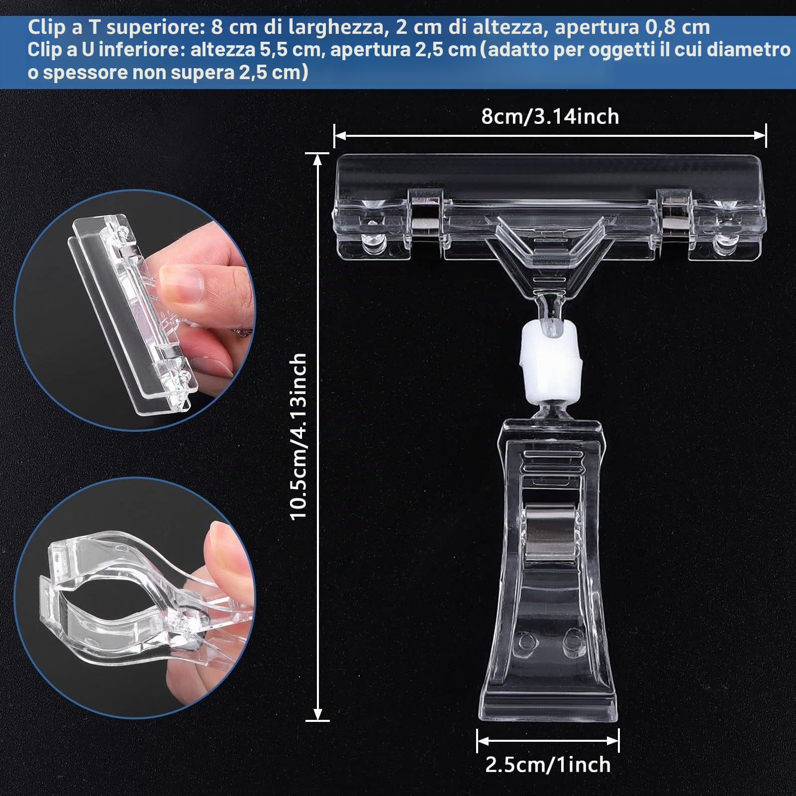 50 Pezzi Segno Esposizione Clip, Clip per Etichette Rotanti in Plastica, Clip Merce Segni di Prezzo, Clip Segno Supporto del Basamento, Clip Chiaro Porta Cartello in Plastica Doppio, Chiaro