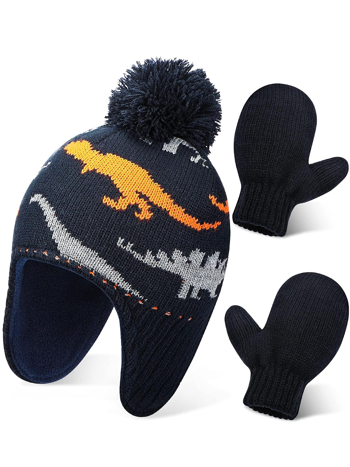 Baby Toddler Winter Hats and Gloves Set Toddler Hat with Pompom and Glove Knit