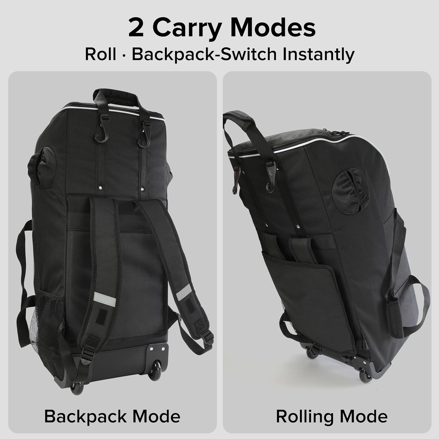 Catchers Gear Bag with Wheels, Large Rolling Baseball Equipment Bag for Helmet, Bats, Cleats and Catcher Gear, Durable Polyester for Youth and Adults, Black