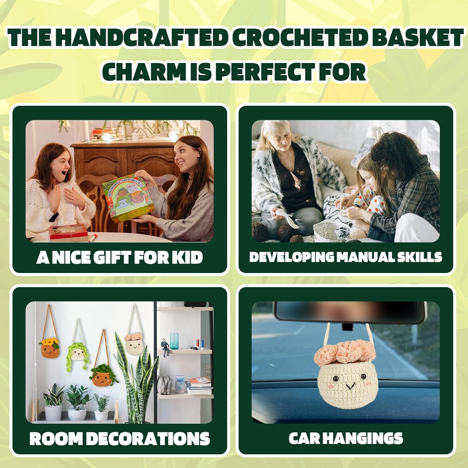 Imcrasy Crochet Kit | Crochet Kit for Beginners | Beginner Crochet & Knitting Kit with Step by Step Video Lessons | 4 PC Cute Potted Plants Crochet Kit with Crochet Accessories(40%+ Yarn) | WhiteBrown