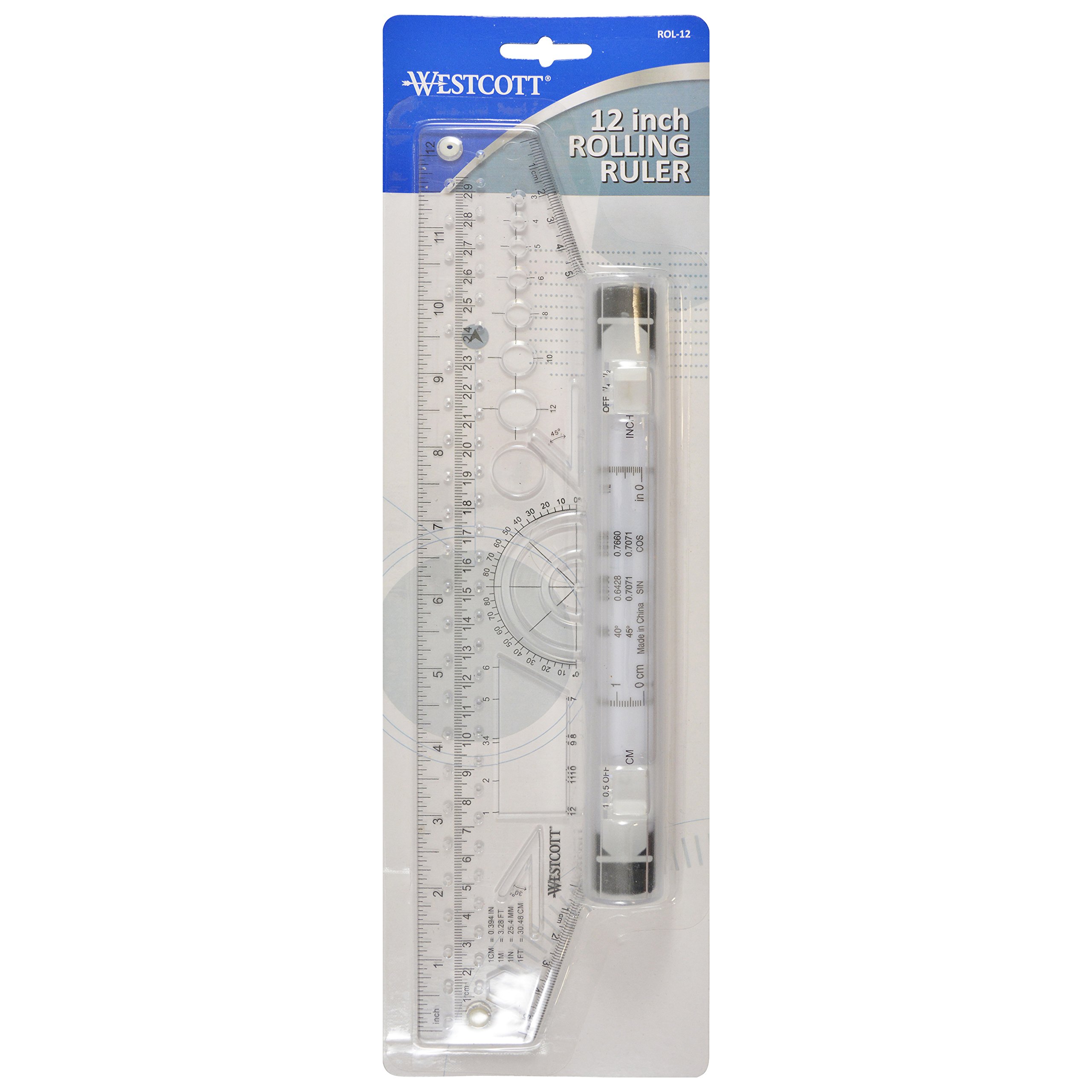 Westcott 30,5 cm rotolamento righello, trasparente