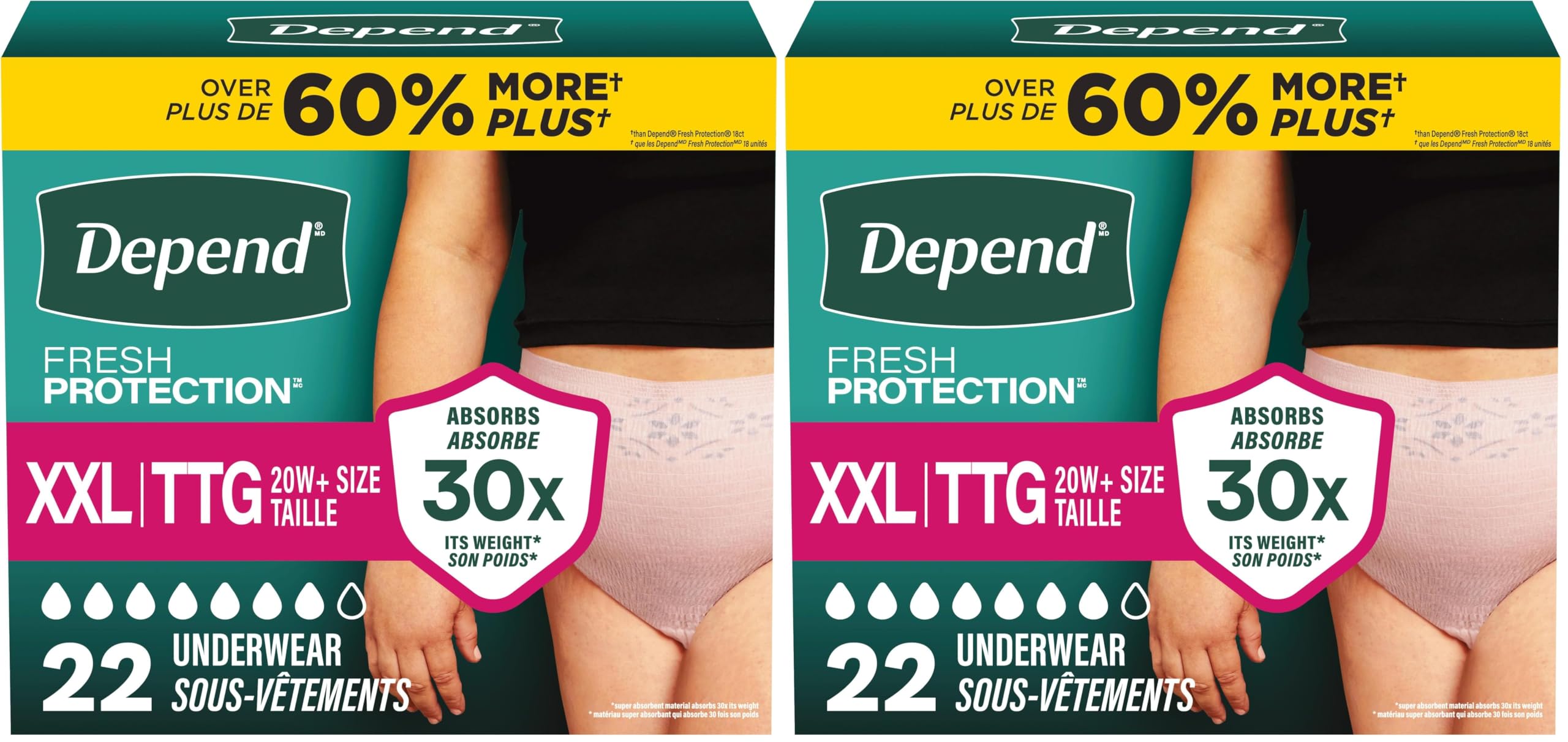 Depend Incontinence Underwear for Women, XXL, 22 Count | Maximum Absorption | Blush | Disposable | Pack of 2
