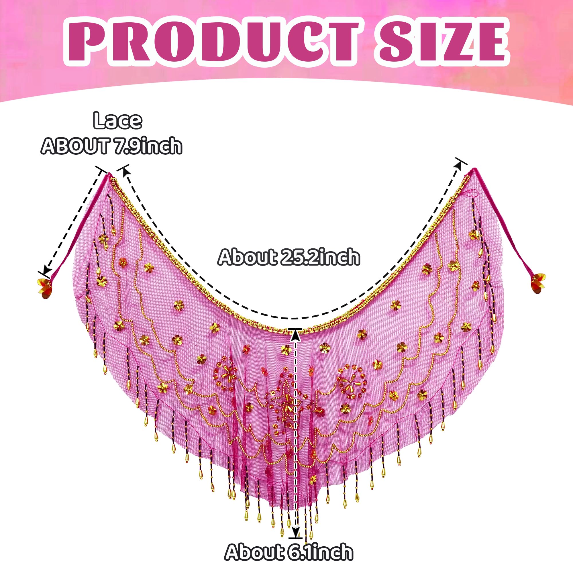 Baisdan Belly Dance Face Veil with Beads Sequins Cosplay Halloween Carnival Costume Accessory, Rose - Image 2